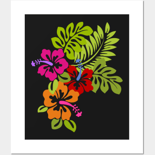 Tropical Hibiscus Flowers Bouquet Posters and Art